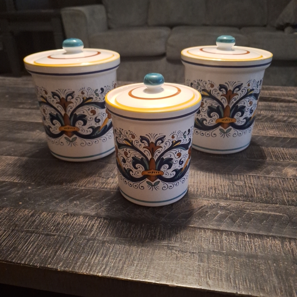 Collectable Vintage Ceramic Canister Set with Blue and Yellow Design